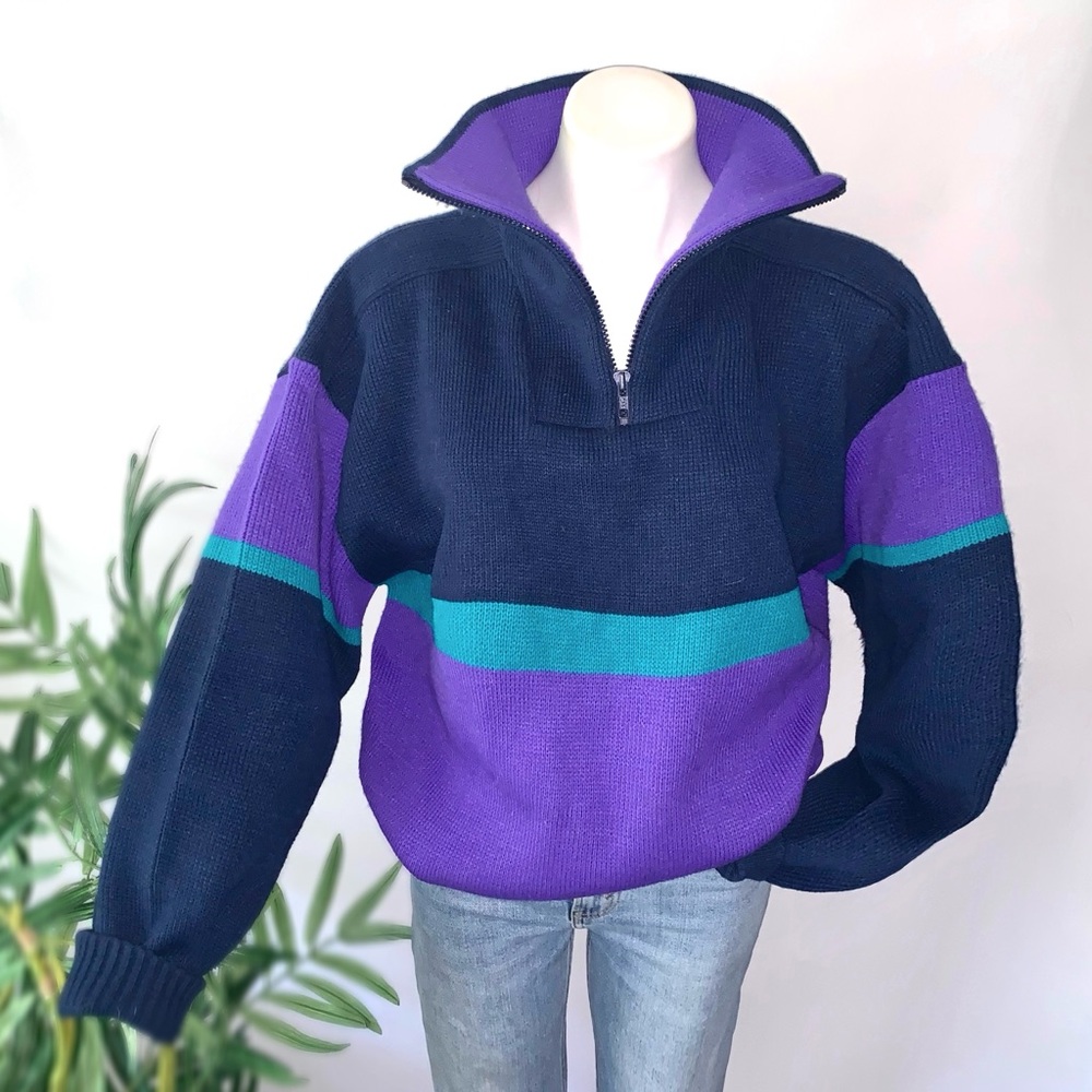 v i n t a g e :: Oversized 90s Bold Colorblock Ski Knit Sweater - Picture 4 of 11